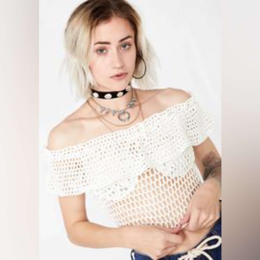 Emory Park Pure Savage Sweetheart Crochet Off Shoulder Crop Top Small Never Worn